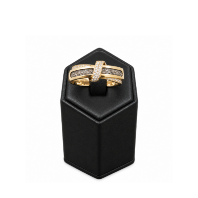 Aviiso 14 karaat Gouden Ring met As, Onder- en Overlegd met 0.23crt Briljant